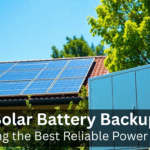 Solar panels and battery backup in a sunny outdoor setting.