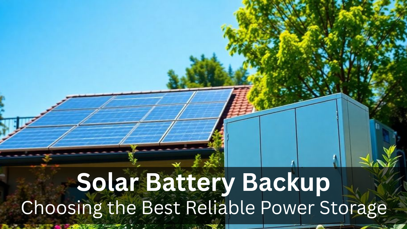 Solar panels and battery backup in a sunny outdoor setting.