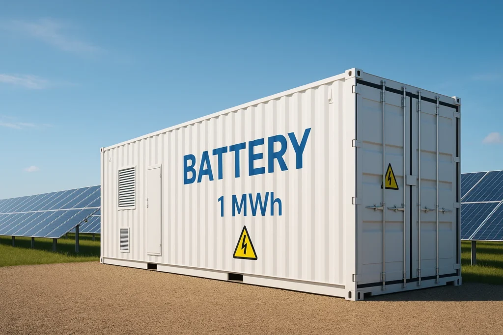 A 1 MWH Battery next to a solar farm. 