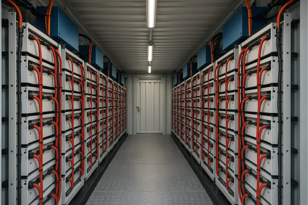 The inside of a 1 MWh Battery Container.
