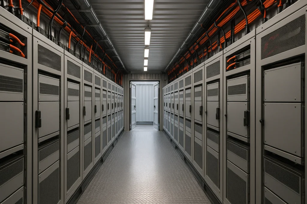 The inside of a 1 MWh Battery Container.