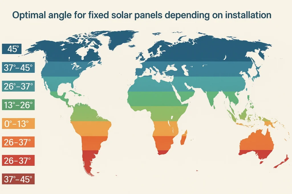 Best Angle for Solar Panels geographical chart.