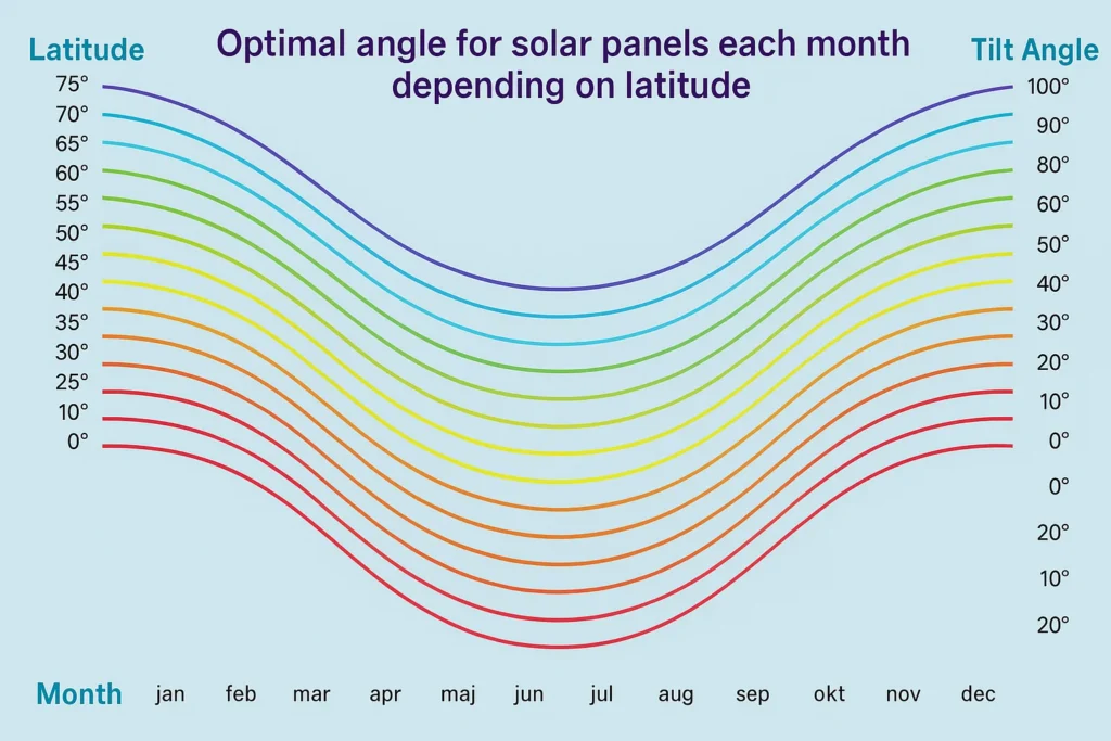 Best Angle for Solar Panels chart by month. 