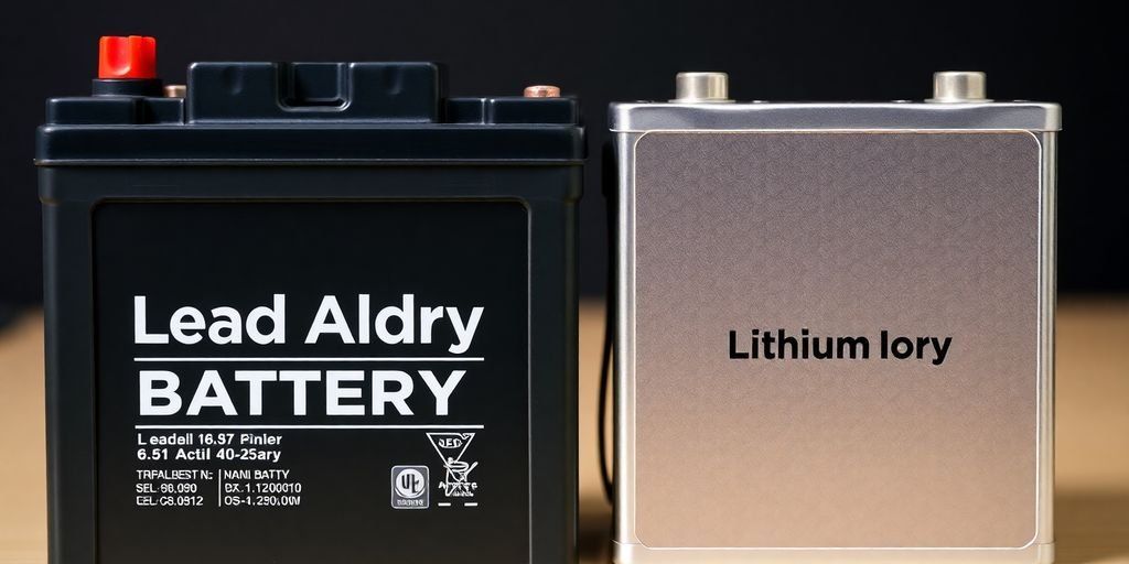 Lead acid and lithium ion batteries side by side.