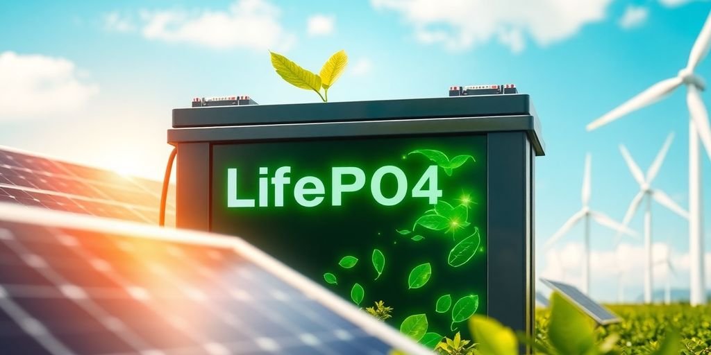 LifePO4 batteries with solar panels and wind turbines.
