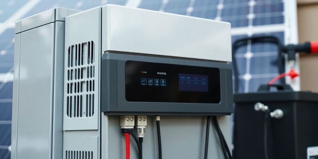 Modern solar inverter connected to battery storage system.