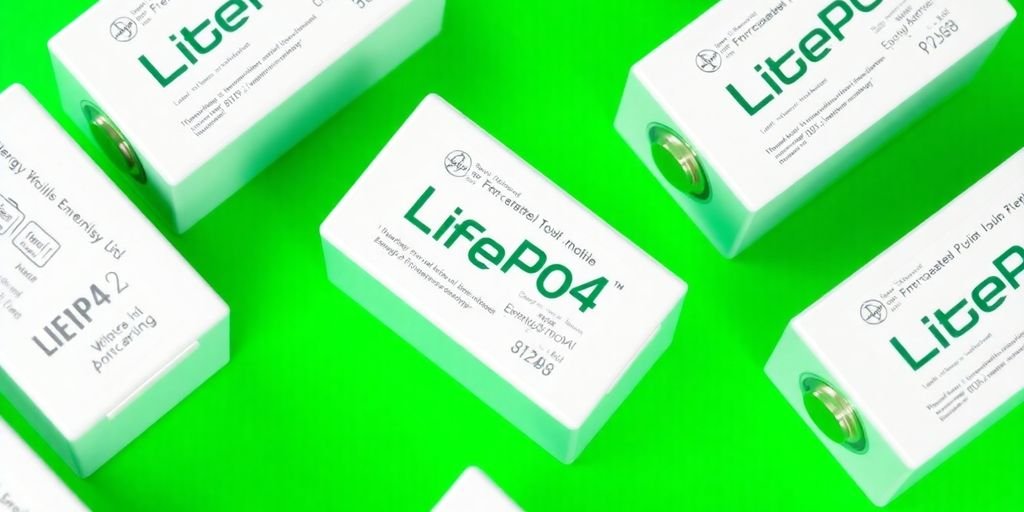 LifePO4 batteries on a green background, showcasing sustainability.