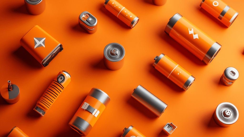 new battery types upon a burnt orange background