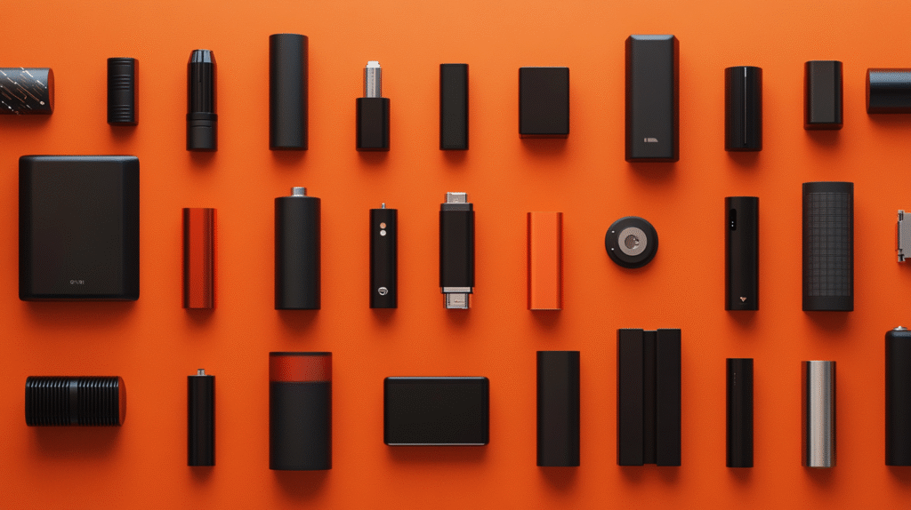 new battery types upon a burnt orange background