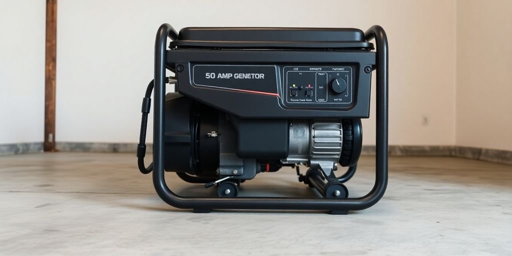 A large, powerful generator in a garage.
