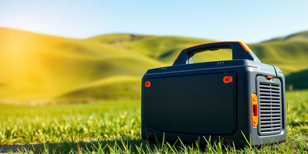 Europe Propane Generator: Compact propane generator, green European landscape.