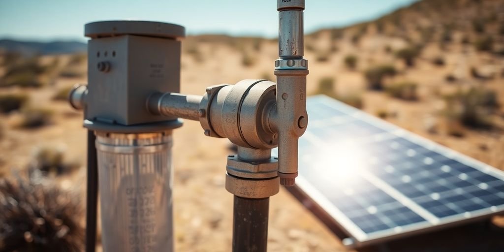 Off-grid well pump with solar panels.