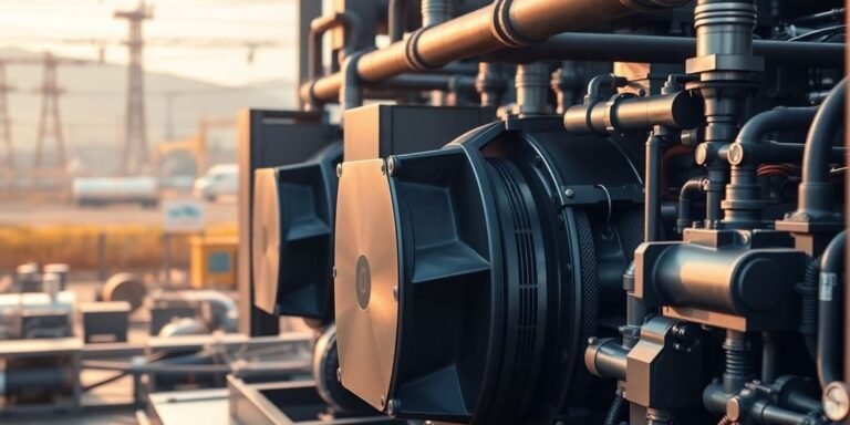 Diesel generators powering structures.