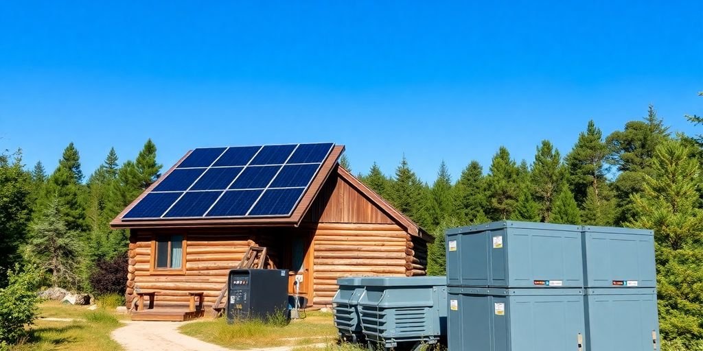 Best off Grid Power: Top Systems for Energy Independence, Solar panels on a remote cabin, battery storage.