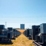Diesel generators, power lines, data center.