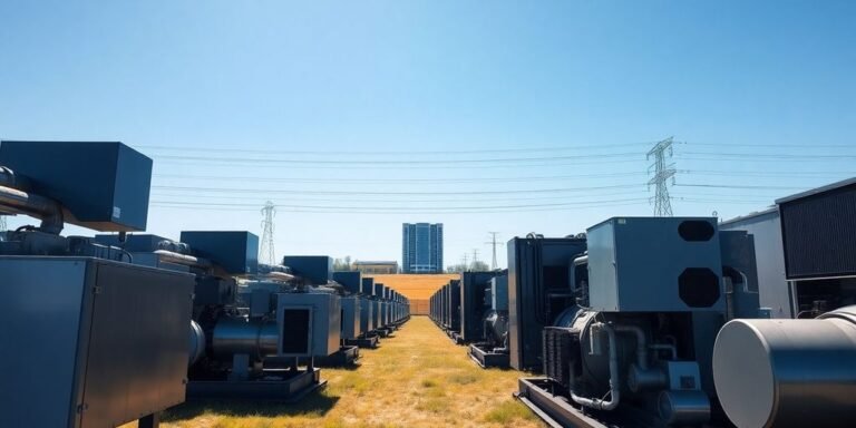 Diesel generators, power lines, data center.