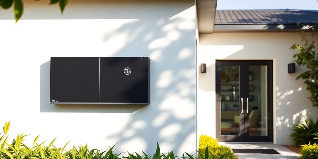 LG Energy Storage System against modern home.