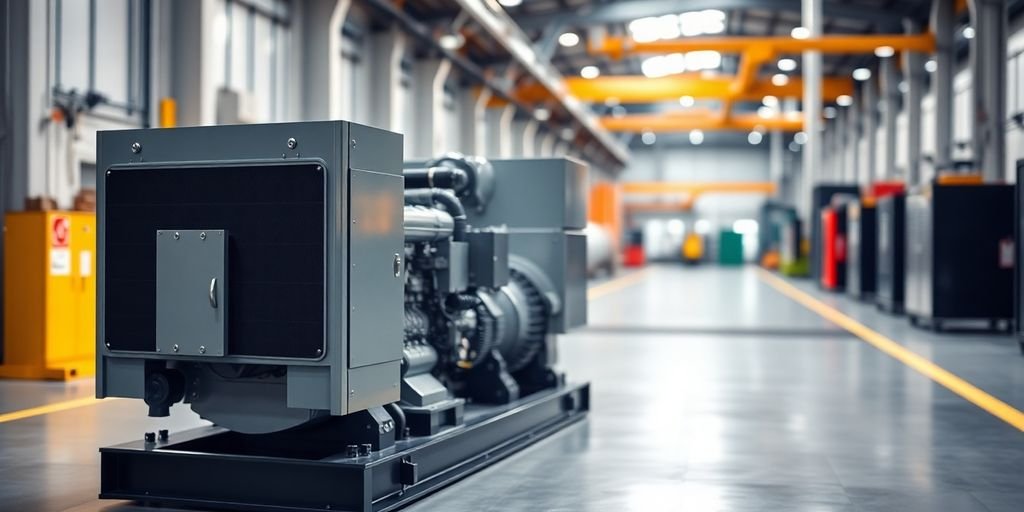 Diesel gensets in an industrial German setting.