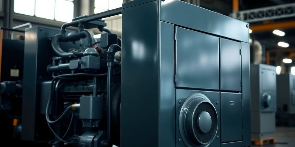 Diesel generator in an industrial setting.