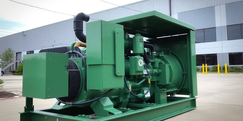 Large diesel generator powers essential building systems.