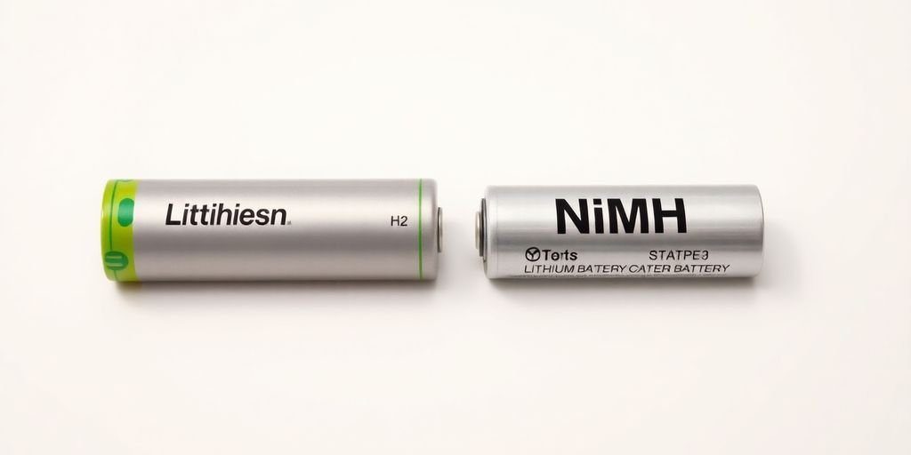 Lithium vs NiMH: Lithium and NiMH batteries side-by-side on a white surface.