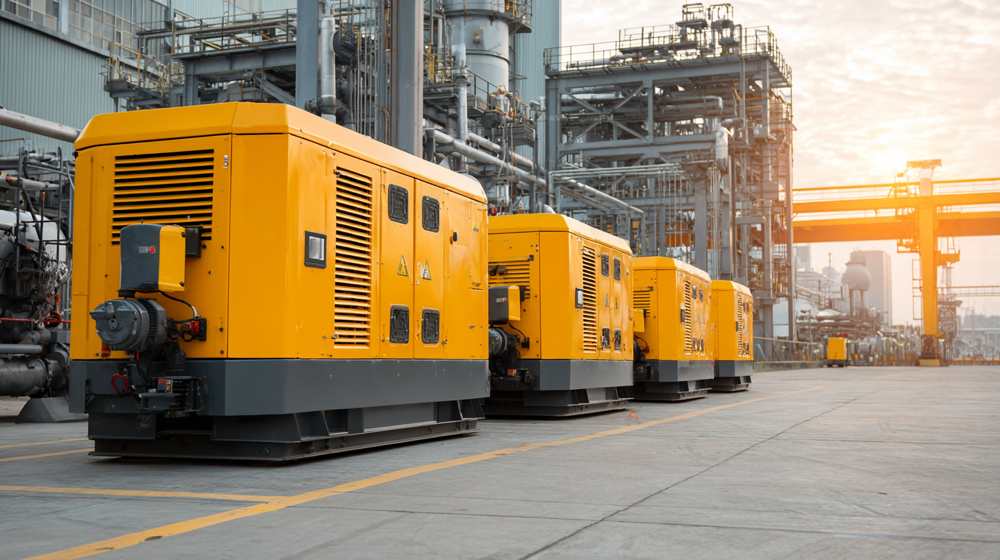 Powerful diesel generators running efficiently in an industrial setting.