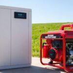 Home battery and outdoor generator side-by-side.