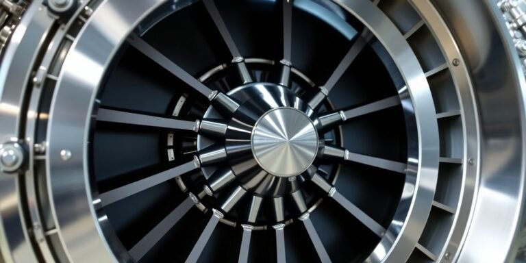 Gas turbine generator close-up, clean and well-maintained.