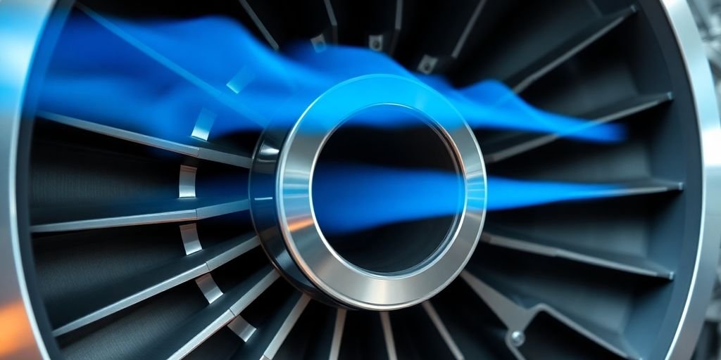 Modern gas turbine generator emitting clean blue exhaust.
