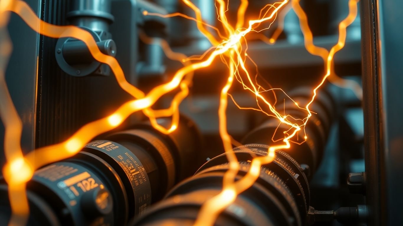 Electrical transformer with glowing energy lines.