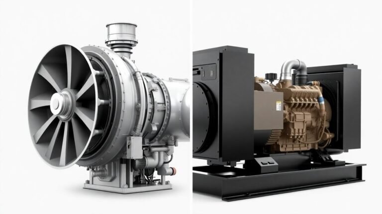 Gas turbine generator next to diesel generator comparison.