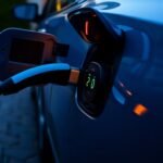 Home EV charger connected to an electric car.