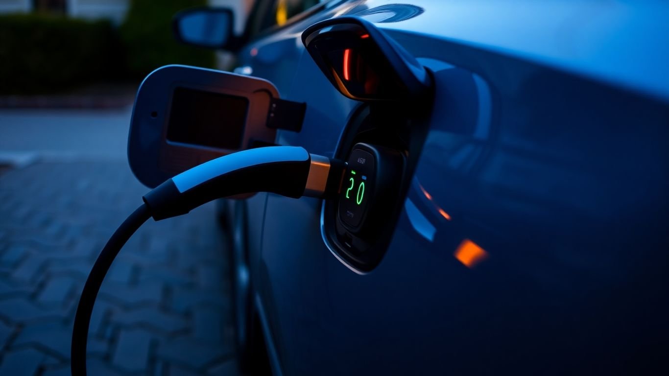 Home EV charger connected to an electric car.