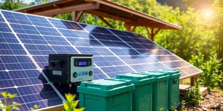 Solar battery system in a serene off-grid environment.