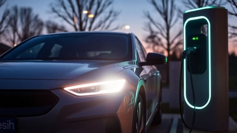 Electric car charging at a futuristic station.