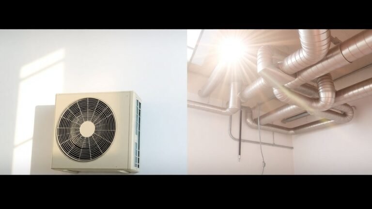 Heat pump unit next to HVAC system with ductwork.