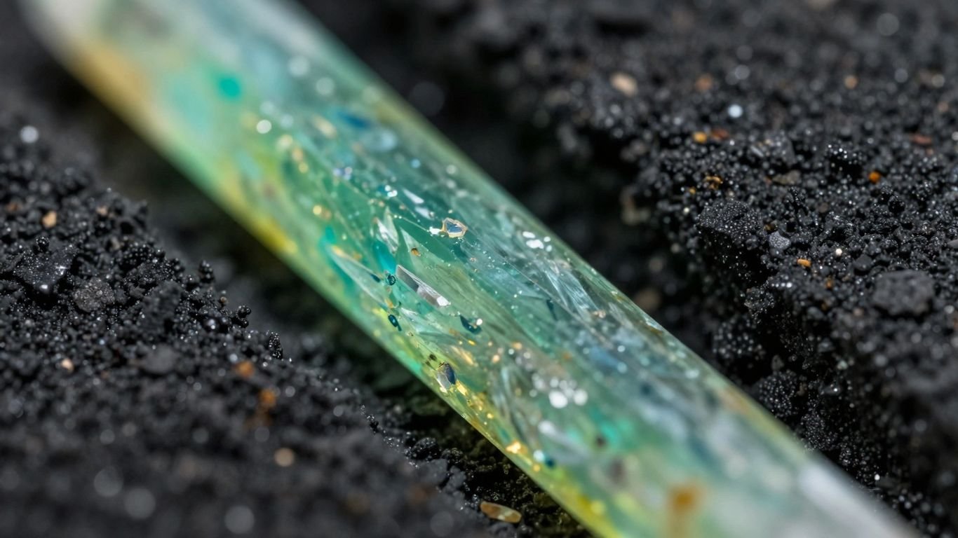 Crystalline material next to regenerated cathode material.