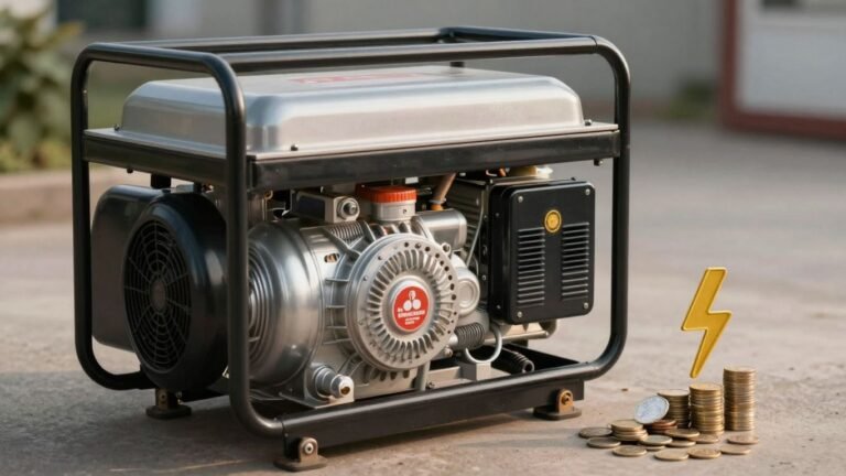 Diesel generator with coins and electricity symbol.