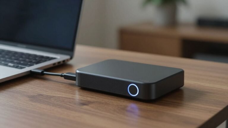 Laptop and external hard drive for remote work backup.