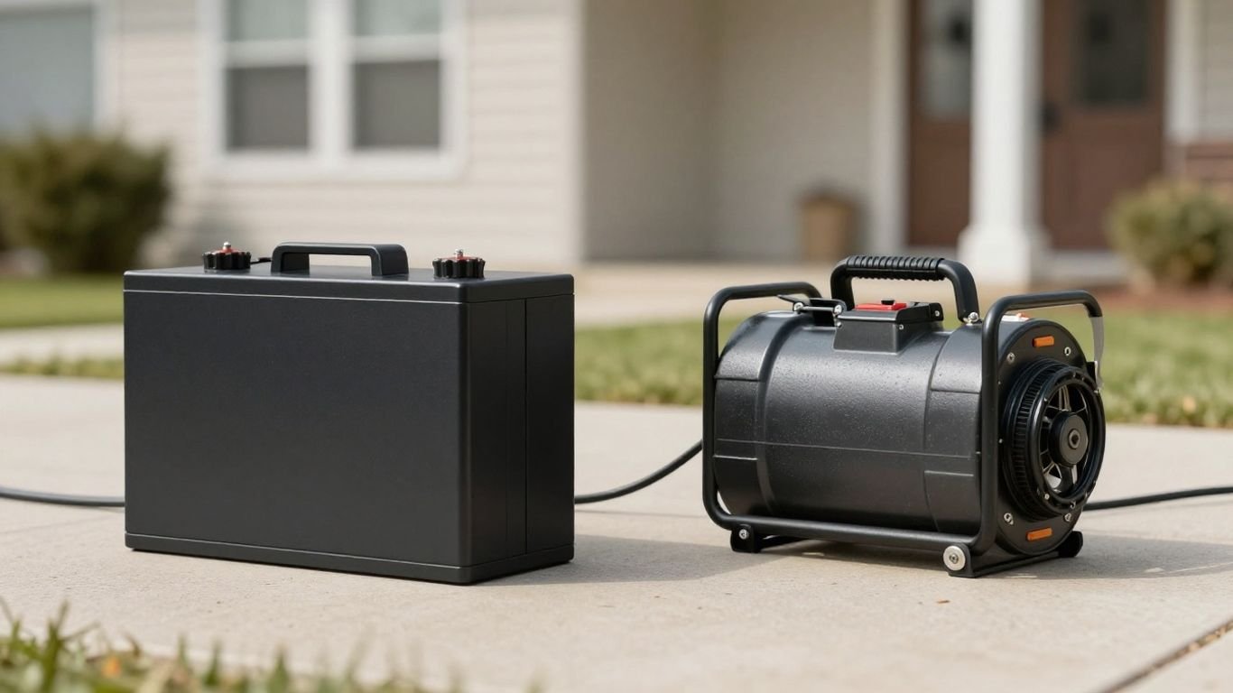 Battery backup and generator side-by-side.