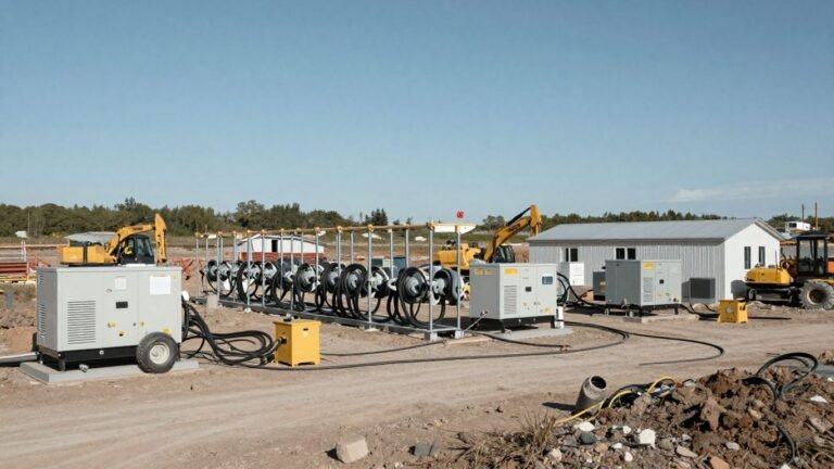 Remote construction site powered by a microgrid generator.