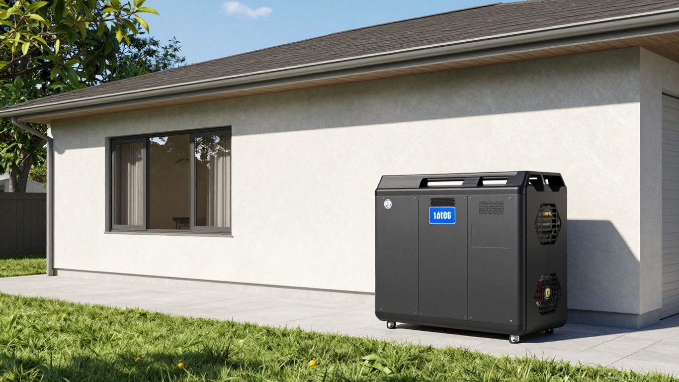 Solar panels, battery, and generator powering a home.