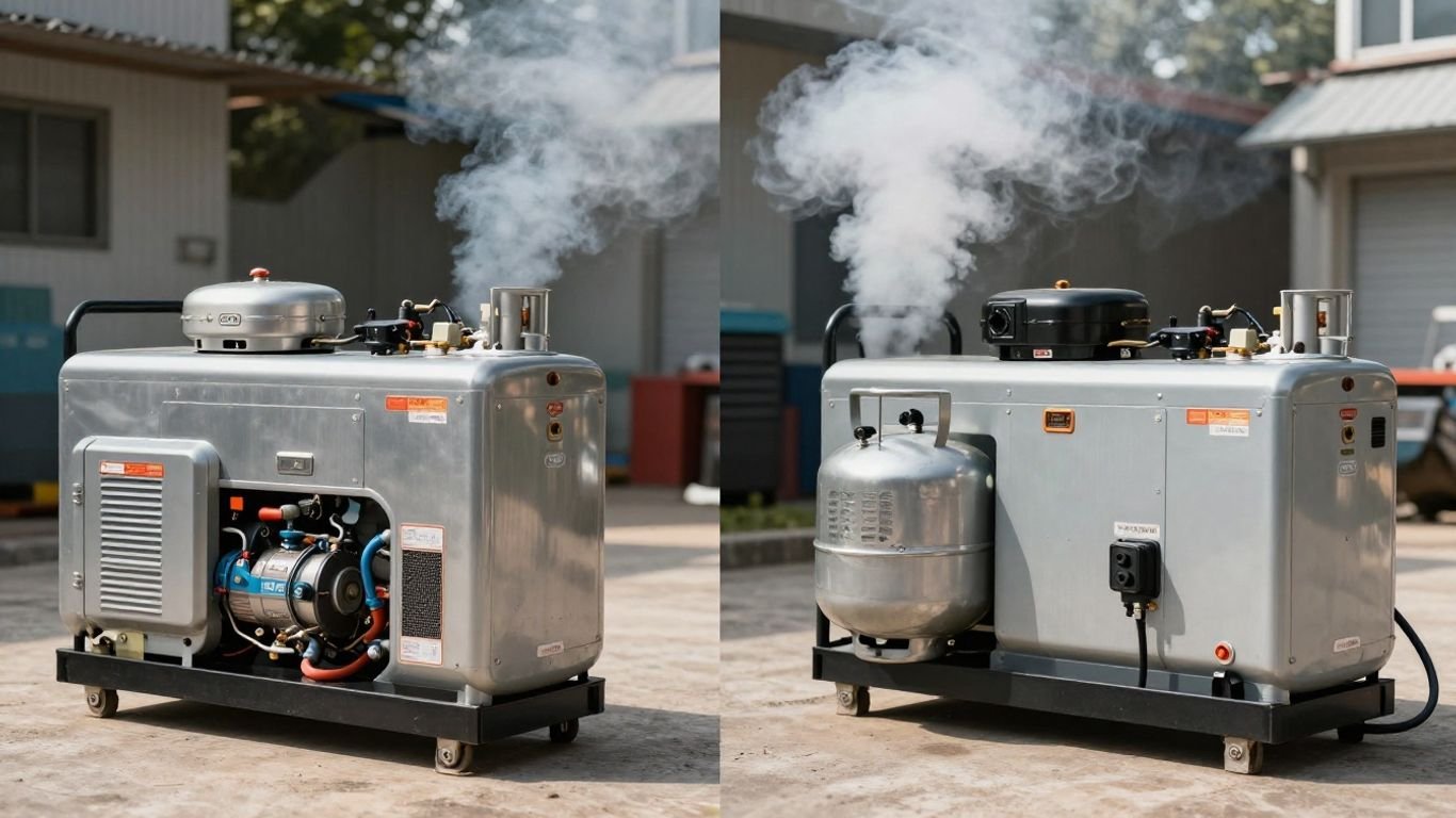 Propane and diesel generators side-by-side for comparison.