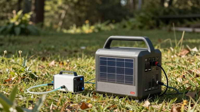 Solar generator powering a CPAP machine outdoors.