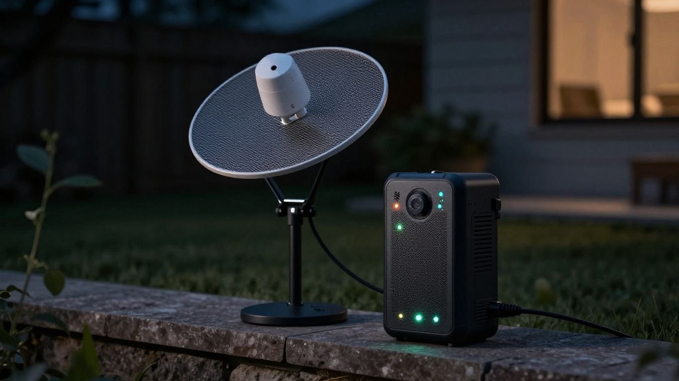 Starlink dish powered by a portable battery backup.