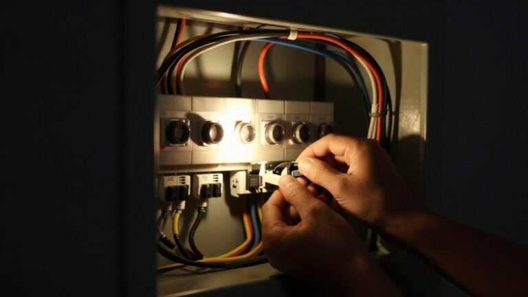 Electrical panel with hand adjusting switch during power outage.
