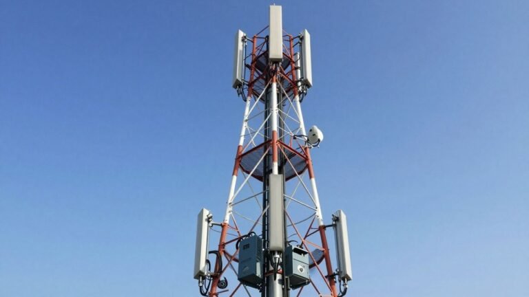 Telecom tower with backup generator power system.