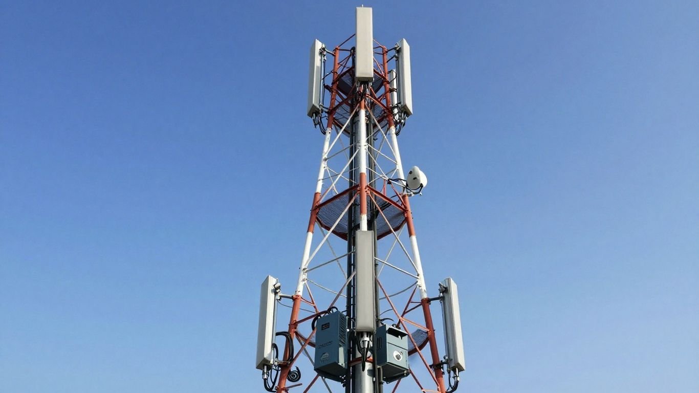 Telecom tower with backup generator power system.
