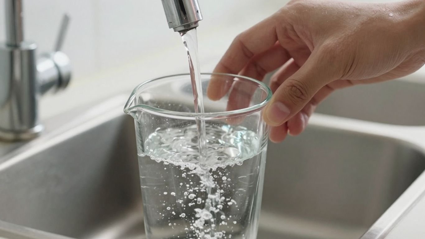 Filtering water at home with a pitcher.