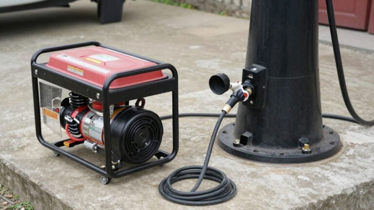 Well pump with backup generator connected outdoors.